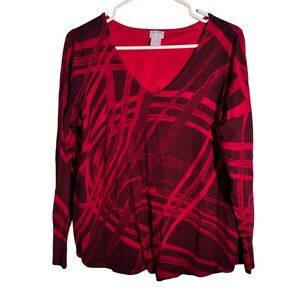 Chico's Red and Black Abstract Long Sleeve Top